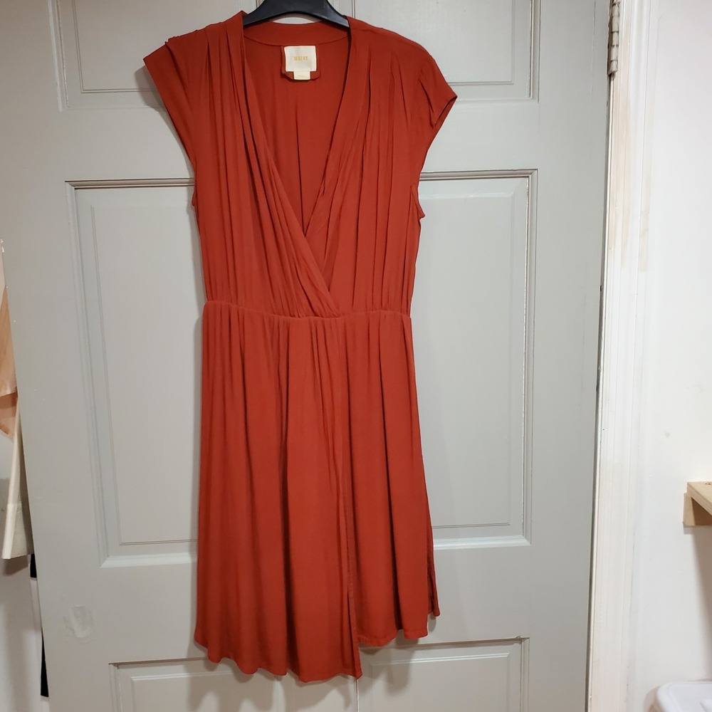 Maeve By ANTHROPOLOGIE Dress Women's Small Rust Red Cap Sleeve V-neck Office